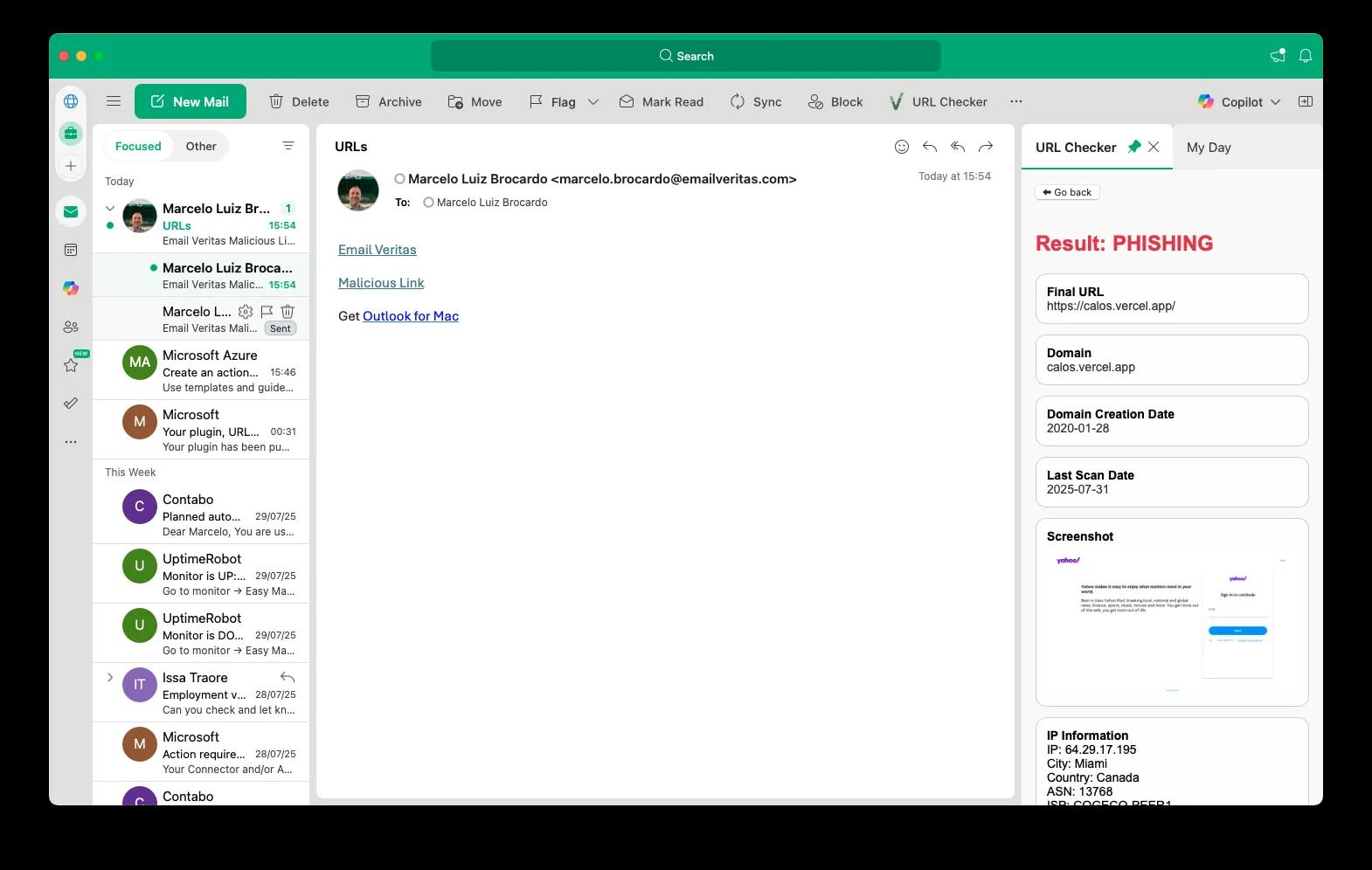 Install the Outlook URL Checker add-in easily from AppSource Installation of EmailVeritas URL Checker add-in from Microsoft AppSource