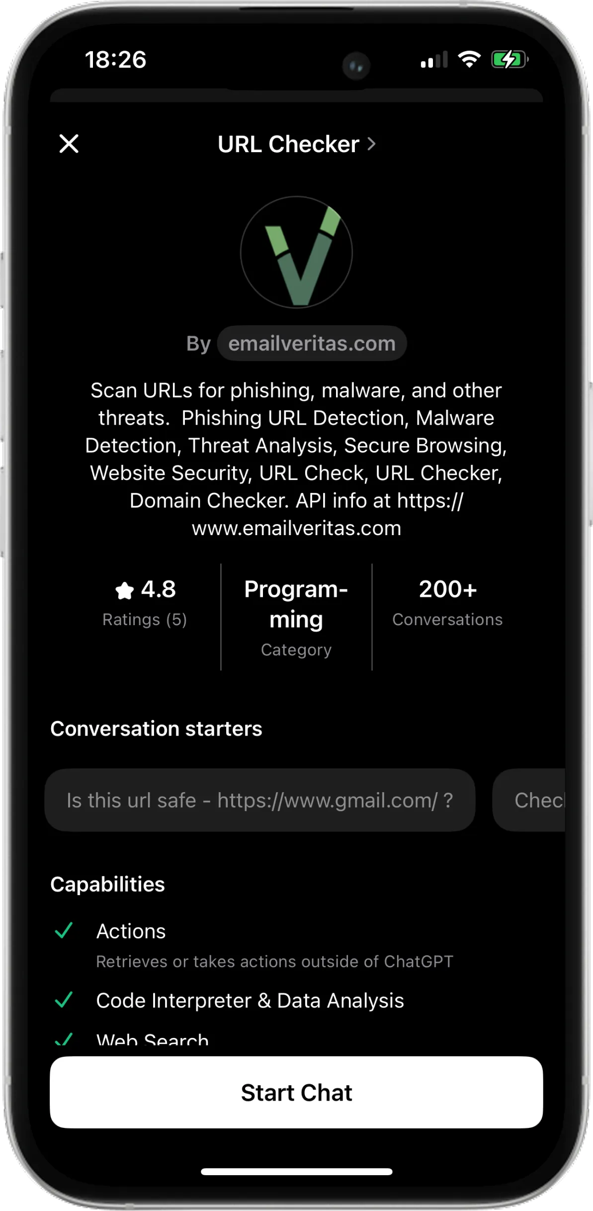Esempio di un risultato di scansione nel pannello laterale Gmail