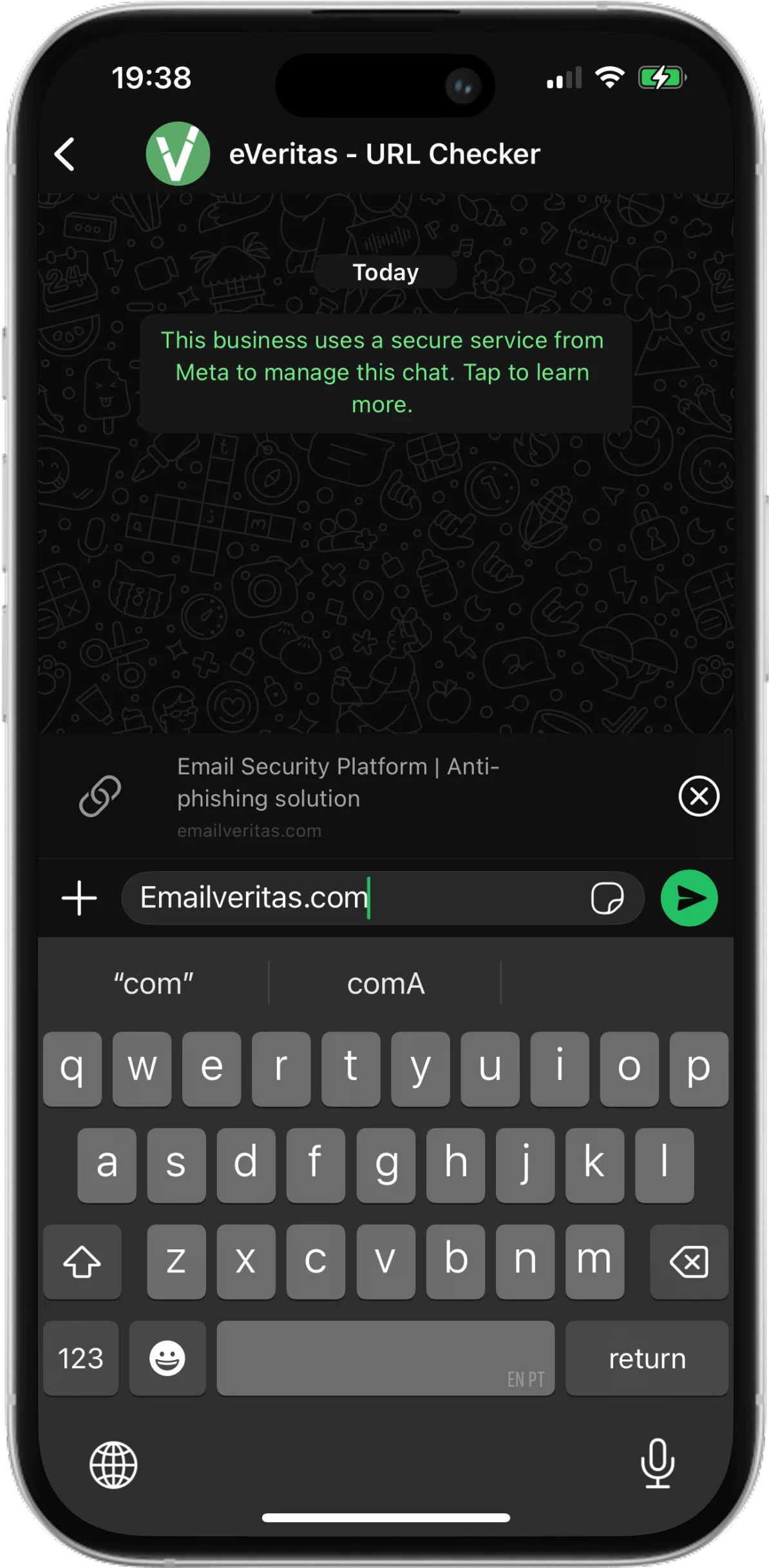 Exemplo de resultado de varredura no painel lateral do Gmail